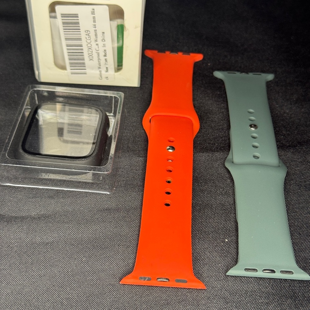 Apple Watch Replacement Bands & Case - Red & Green Bands with Black Watch Case